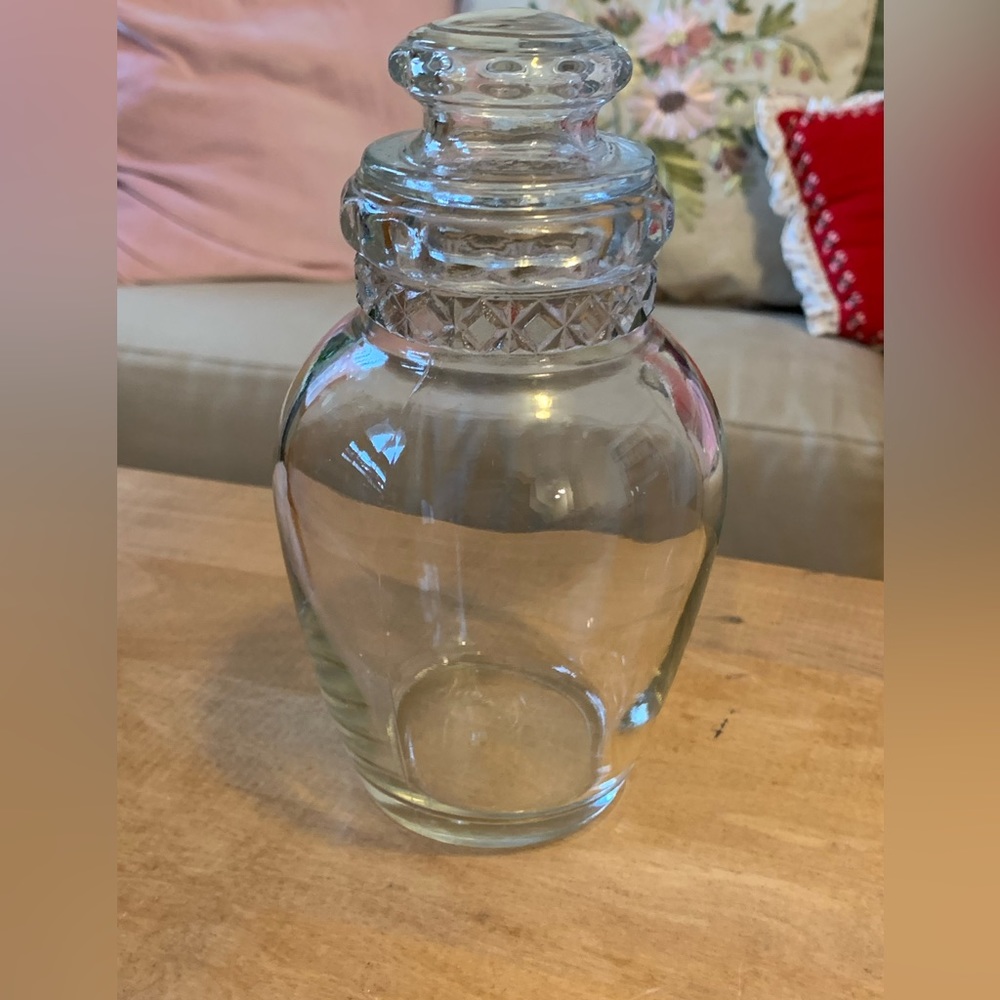 Clear glass lidded apothecary ginger jar